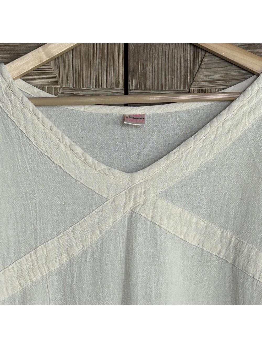 NWT Maria de Guadalajara Cream Cotton Tiered Top Small Lagenlook Tunic Boho - Picture 2 of 7